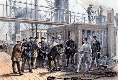Het leggen van de trans-Atlantische telegraafkabel, 1865 door Unbekannt