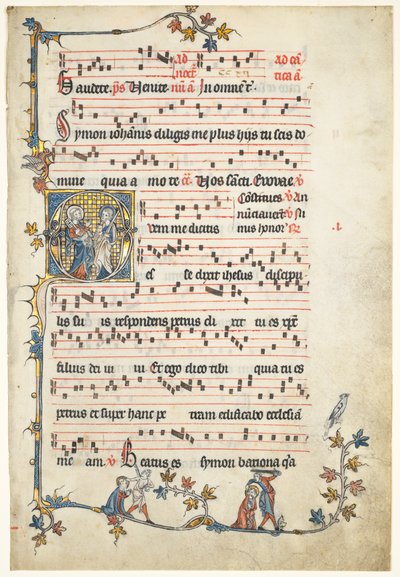 Blad uitgesneden uit een Antifonarium: Initiaal Q met Heiligen Petrus en Paulus, c. 1325 door Unbekannt