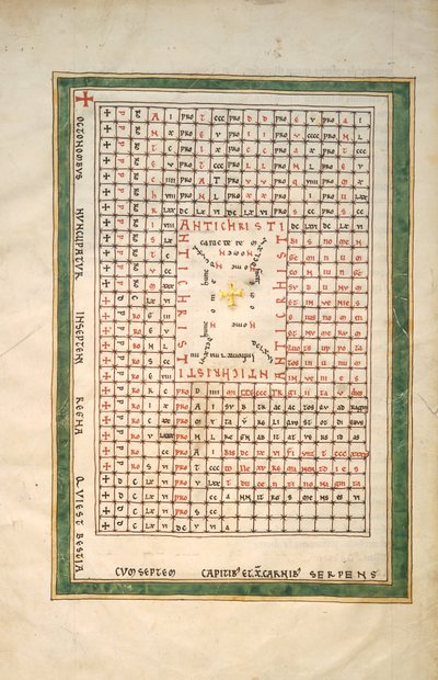 Blad uit een Beatus-manuscript: Tafel van de Antichrist door Unbekannt