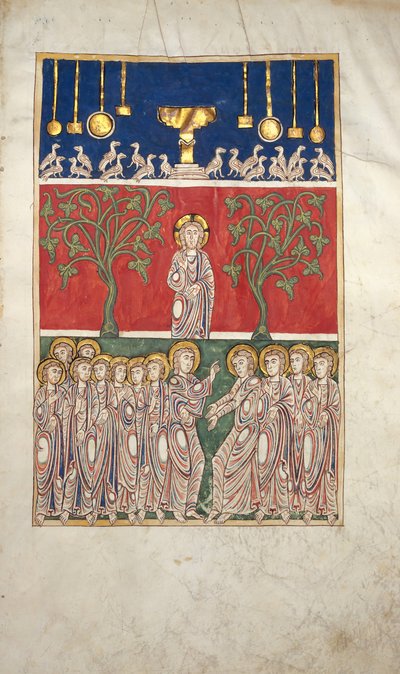 Blad uit een Beatus-manuscript: de opening van het vijfde zegel, ca. 1180 door Unbekannt