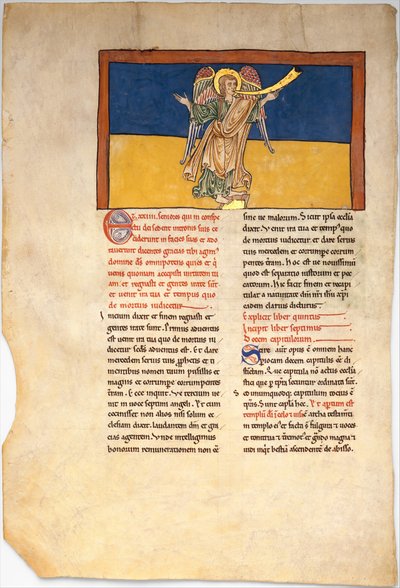 Blad uit een Beatus Manuscript: de Zevende Engel Verklaart de Heerschappij van de Heer, ca. 1180 door Unbekannt
