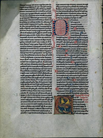 Blad uit een Bijbel: Initiaal E: Verstrengelde Leeuwen en Slangen door Unbekannt