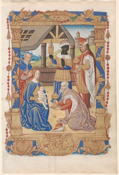 Blad uit een getijdenboek: Aanbidding der Wijzen recto, ca. 1510 door Unbekannt