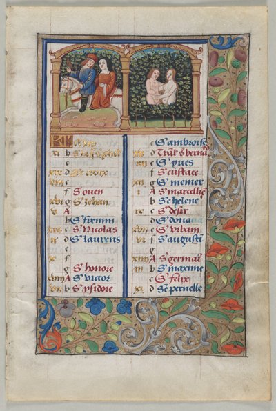 Blad uit een Getijdenboek: Kalenderpagina voor mei recto, ca. 1510 door Unbekannt