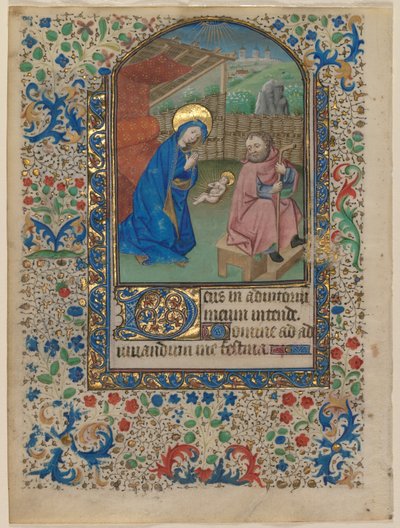 Blad uit een Getijdenboek: De Geboorte recto, ca. 1430 door Unbekannt