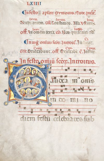 Blad uit een Graduale: Initiaal G met Christus, de Maagd en Apostelen, ca. 1300 door Unbekannt