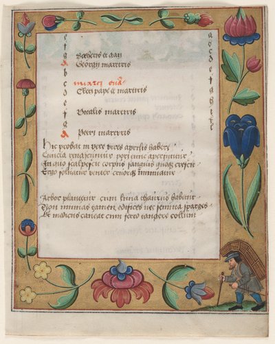 Blad uit een Psalter en Gebedenboek: Kalenderpagina met Boer recto en Kalenderpagina met Arbeid door Unbekannt