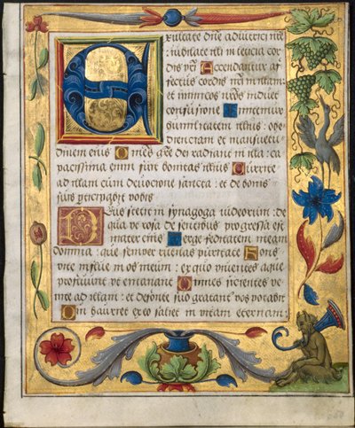 Blad uit een Psalter en Gebedenboek: Initiaal E met decoratieve rand...recto, ca. 1524 door Unbekannt