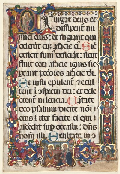 Blad uit een Psalter met Volledige Rand met Medaillons Annunciatie, SS. Jerome, Clare..., 1475 door Unbekannt