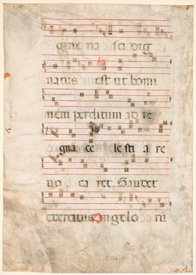 Blad uit een Antifonarium: Muziek verso, vroege 1300s door Unbekannt