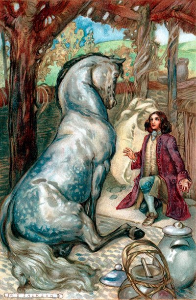 Lemuel Gulliver, aan land gezet na een muiterij, vindt zichzelf in het koninkrijk van de Houyhnhnms door Unbekannt