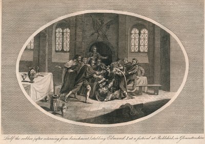 Leofa de rover steekt Edmund I neer op een festival in Pucklekirk, Gloucestershire 946 1793 door Unbekannt