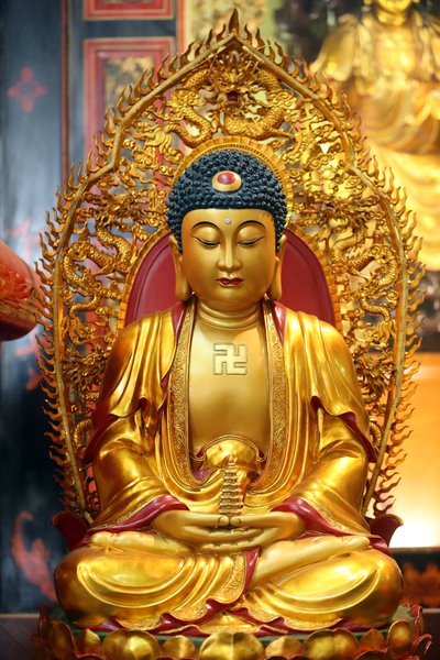 Leong San boeddhistische tempel. Gouden Boeddhabeeld. Singapore door Unbekannt