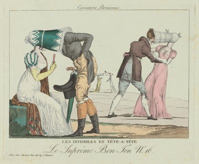 Les Invisibles tête-à-tête met kaphoeden, ca. 1805 door Unbekannt