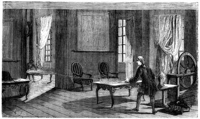 Lesage experimenteert met de eerste elektrische telegraaf, Genève, 1774 door Unbekannt