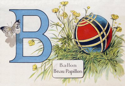 Letter B: Ballon en mooie vlinder. Gravure in "ABC L