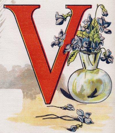 Letter V: vaas met viooltjes. Gravure in "ABC L