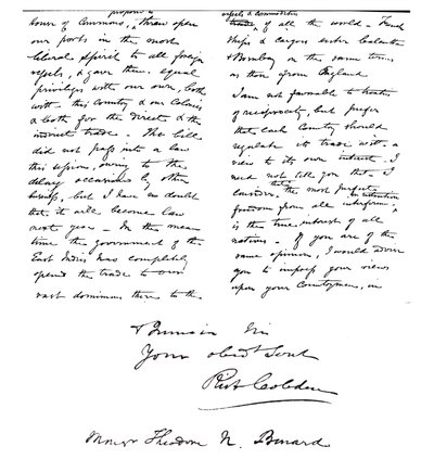 Brief van Richard Cobden aan Theodore Benard over het belang van vrijhandel tussen alle naties door Unbekannt