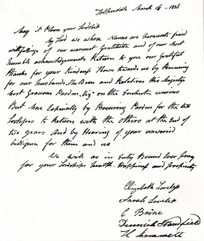 Brief geschreven aan minister van Binnenlandse Zaken John Russell 1792-1878 door de vrouwen van de Tolpuddle Martyrs door Unbekannt