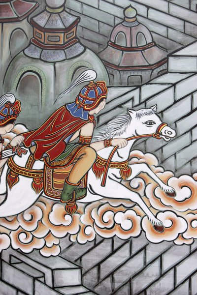 Leven van Boeddha Siddhartha ontsnapte uit zijn paleis, vergezeld door Channa op zijn paard Kanthaka, Seoul, Zuid-Korea door Unbekannt