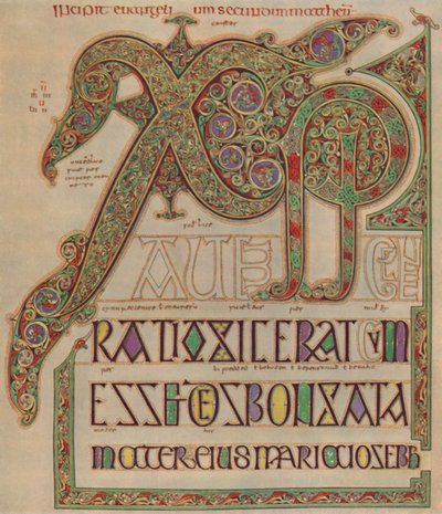 Lindisfarne Evangeliën, Christi autem pagina. British Museum, ca. 700 AD, 1935 door Unbekannt