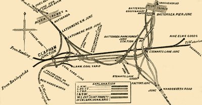 Spoorlijnen bij Clapham Junction, ca. 1878 door Unbekannt