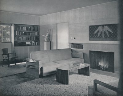 Woonkamer ontworpen door Honor Easton en Alyne Whalen in een huis in Los Angeles, 1942 door Unbekannt