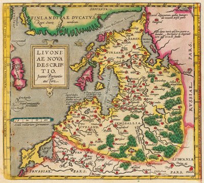 Kaart van Livonia, Livoniae Nova Descriptio, 1573-1578 door Unbekannt