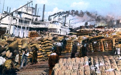 Katoen laden op een schip, Memphis, Tennessee, VS, c1900s door Unbekannt