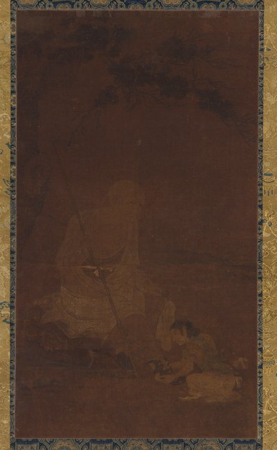 Lohan zittend, een dienaar knielend voor hem, Yuan of Ming-dynastie, 1279-1644 door Unbekannt