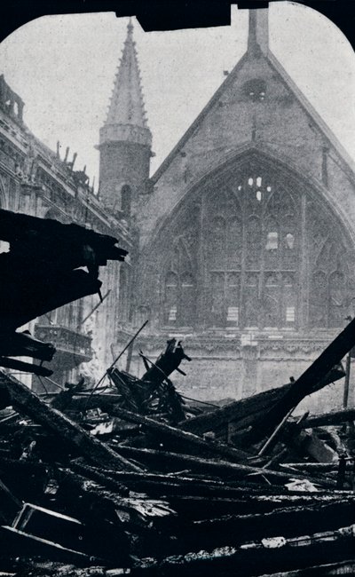 Londens Guildhall na de brand van 29 december 1940 door Unbekannt