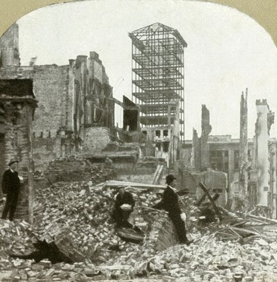 Kijkend naar het zuiden, hoek Sutter en Stockton, 1906 door Unbekannt