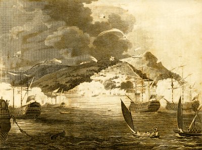 Lord Exmouths vloot bombardeert de stad Algiers, 1816 door Unbekannt