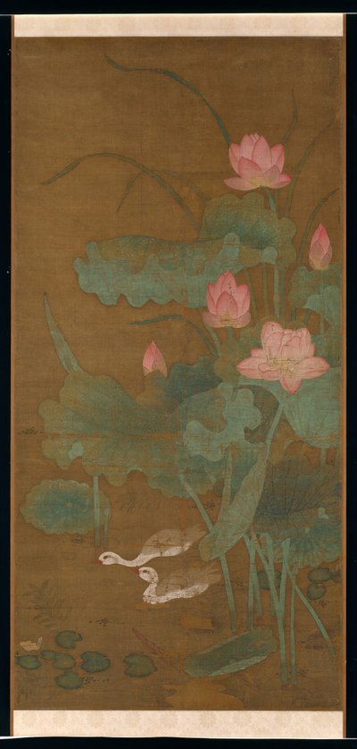 Lotus en watervogels, ca. 1300 door Unbekannt