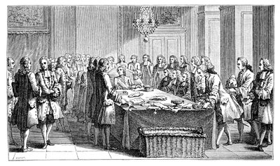 Lodewijk XV ondertekent het nieuwe verdrag, 1757, 1885 door Unbekannt