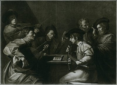 Luit, viool en zwarte gebogen zink, Italiaanse gravure uit het jaar 1784 door Unbekannt