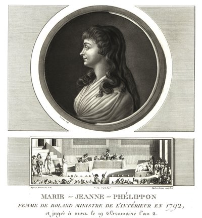 Madame Roland of Marie-Jeanne Phelippon (1754-1793), Girondist, samen met haar echtgenoot Jean-Marie Roland de la Platiere door Unbekannt