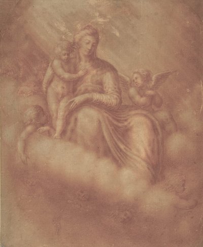 Madonna en kind tussen de wolken, 16e eeuw door Unbekannt