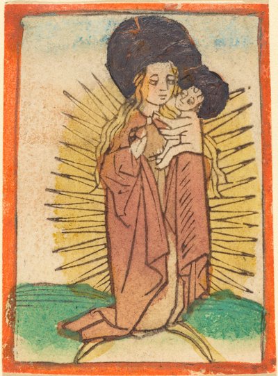 Madonna en kind in een glorie staand op een halve maan door Unbekannt