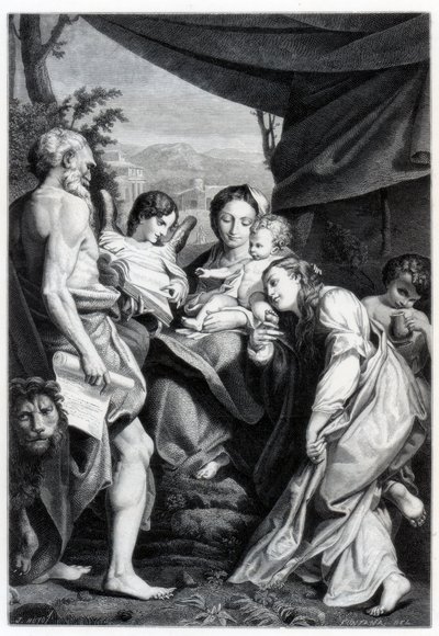 Madonna en Kind met St. Jerome en Maria Magdalena, 1525-1528 door Unbekannt