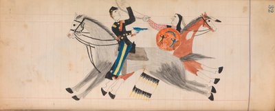 Maffet Ledger: Indiaan en soldaat te paard, ca. 1874-81 door Unbekannt