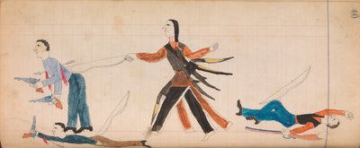 Maffet Ledger: Indiaan en drie blanke mannen, ca. 1874-81 door Unbekannt