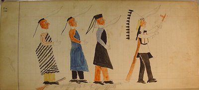 Maffet Ledger: Drie indianen volgen een hoofdman, ca. 1874-81 door Unbekannt