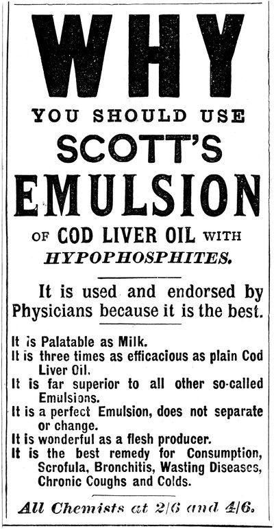 Tijdschriftadvertentie voor Scotts Emulsie van Levertraan, 1890 door Unbekannt