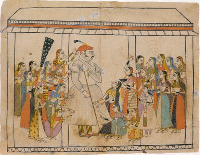 Maharaja Raj Singh Aanbeden door Zijn Dames, ca. 1710-20 door Unbekannt