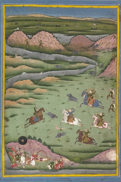 Maharana Amar Singh II of Sangram Singh op jacht naar wilde zwijnen, 19e eeuw door Unbekannt