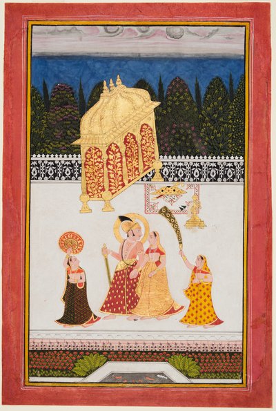 Maharana Ari Singh ca. 1761-73 en zijn gemalin op een terras, ca. 1761 door Unbekannt