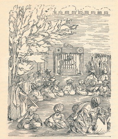 Majoor Denhan en zijn gezelschap ontvangen door de sjeik van Bornu, 1826, 1912 door Unbekannt