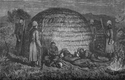 Majoor Marter en zijn mannen bewaken Cetewayo in de inheemse Kraal, ca. 1880 door Unbekannt