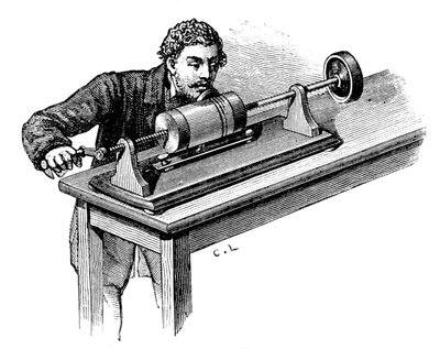 Opname maken op het eerste model van Thomas Edisons fonograaf, c1878 door Unbekannt